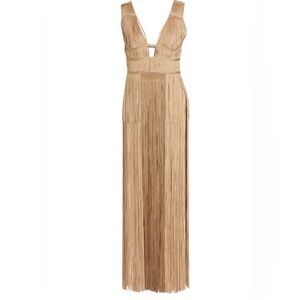 HERVE LEGER PLUNGING LONG TIERED FRINGE TOP